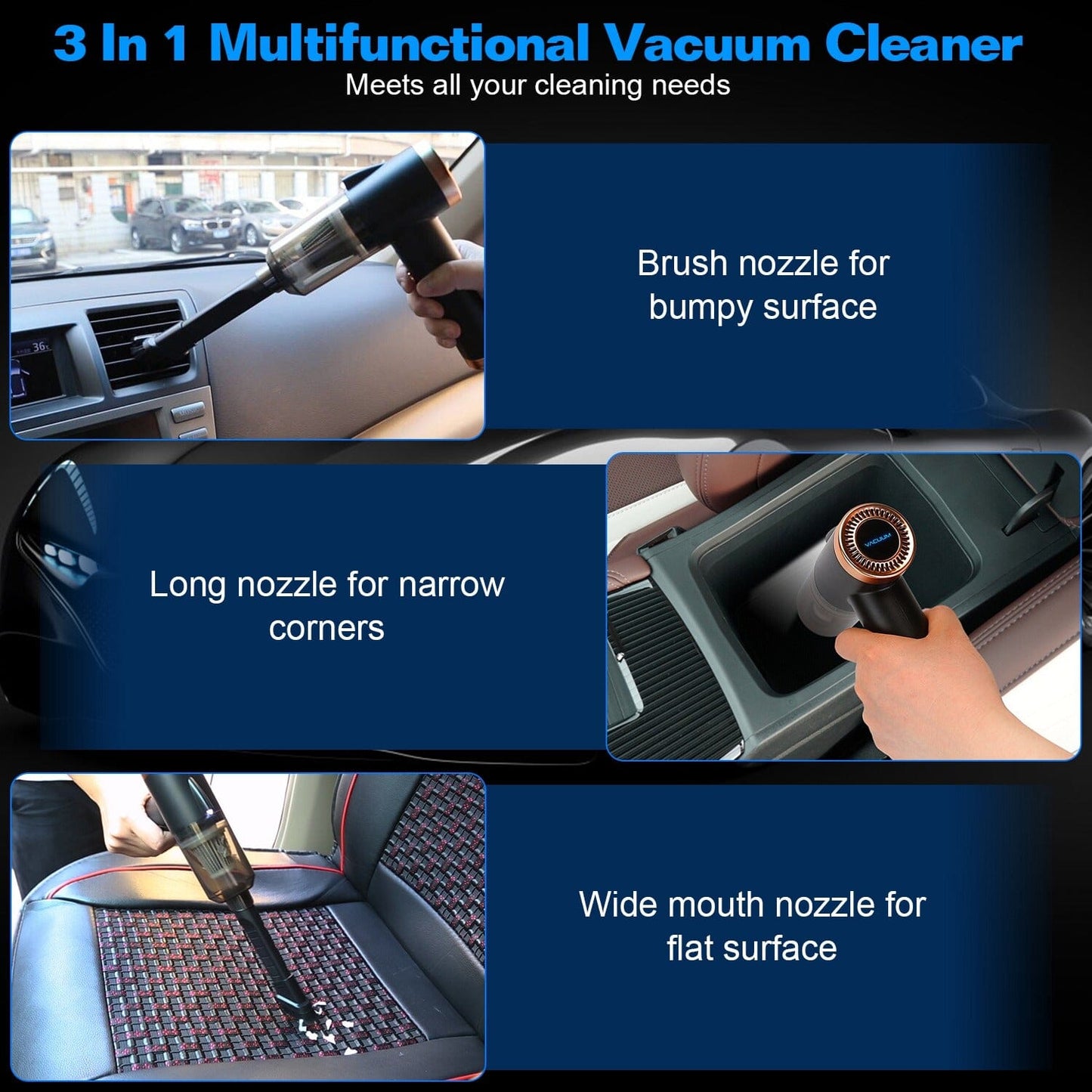 Skorter | 3-in-1 120W Portable Range Vacuum Cleaner with Brush Nozzle