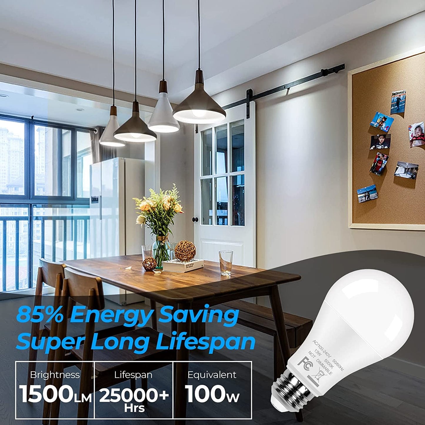 Skorter | 12-Pack A19 LED Bulbs, 100W Equivalent Bulbs, 13W 5000K Daylight White LED Bulbs with Standard E26 Medium Base