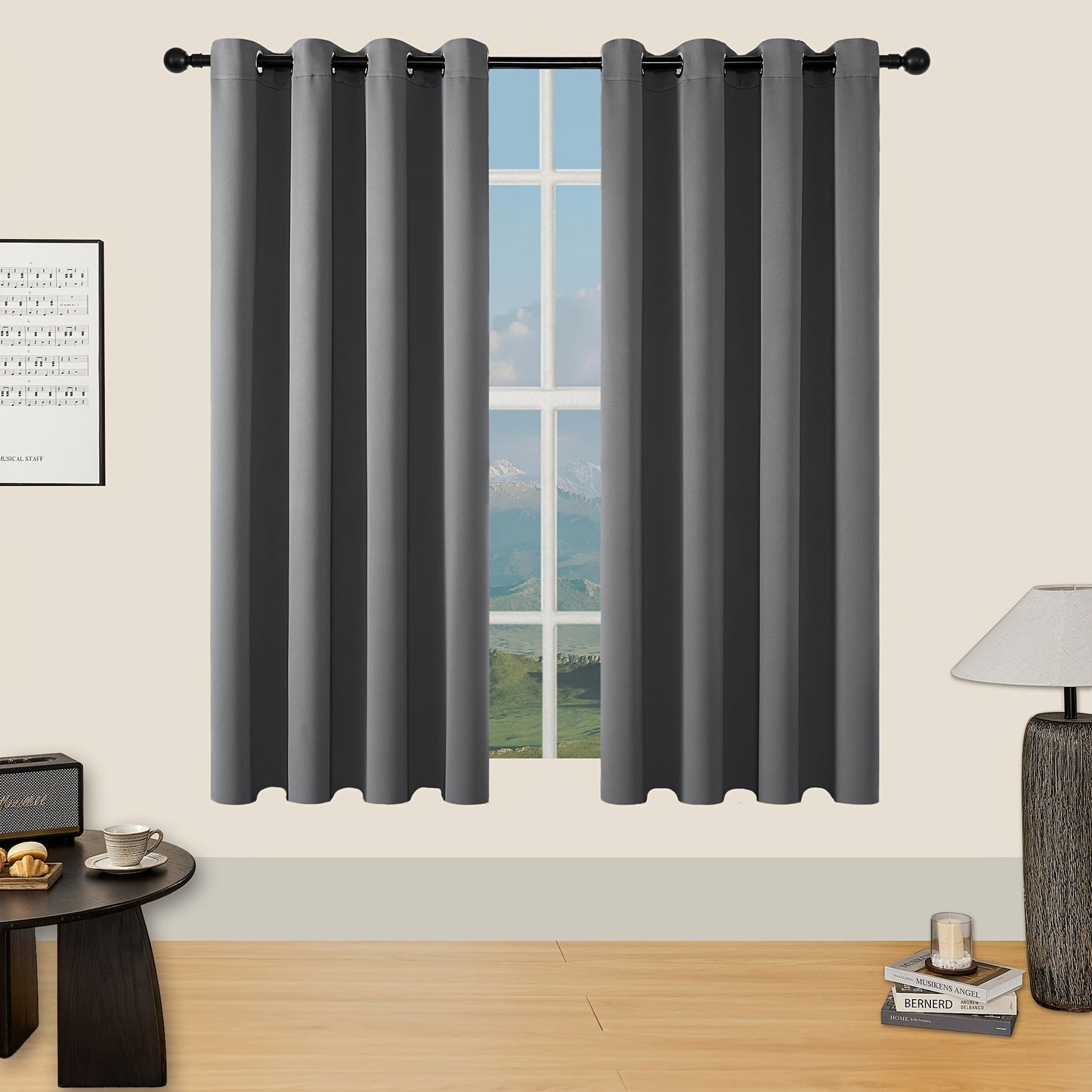 Skorter | Blackout Curtains - 2 Pieces Modern Polyester Curtains with Thermal Insulation and Rings
