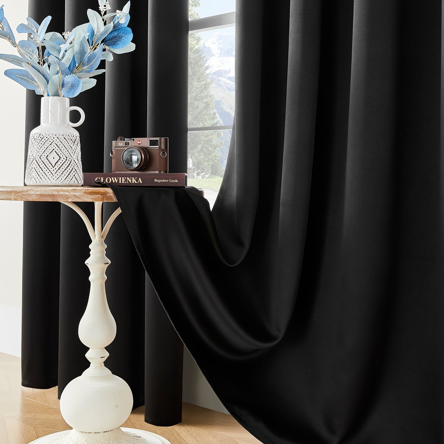 Skorter | Blackout Curtains - 2 Pieces Modern Polyester Curtains with Thermal Insulation and Rings