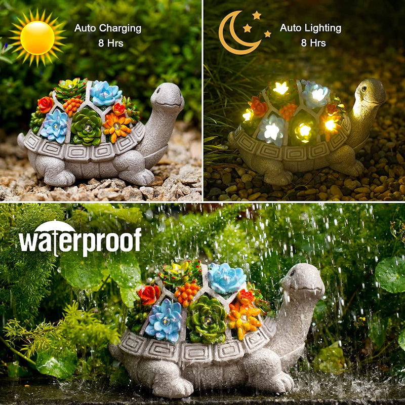 Skørter | Solgartn statue with succulents and LED lamps, outdoor garden decor