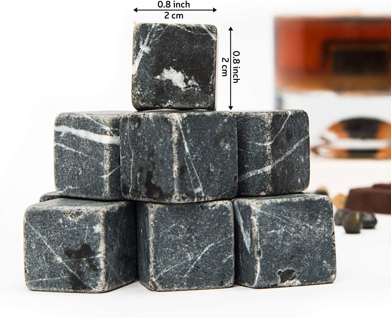 Skørter | Premium Whiskey Stones Gift Set with 12 Pcs Stones and Bag. Whiskey, Bourbon, Cognac, Scotch, Gin, Wine Drink. Marble Reusable Ice Cubes. Birthday Gift for Whiskey Lovers.… (Dark Grey)