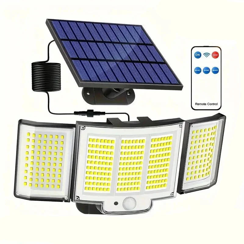 Skorter | 348 LED Motion Sensor Light With Remote Control, 3 Head Security Light, Solar Flood Wall Lamps With 3 Modes