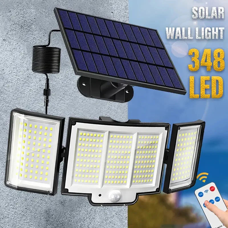Skorter | 348 LED Motion Sensor Light With Remote Control, 3 Head Security Light, Solar Flood Wall Lamps With 3 Modes