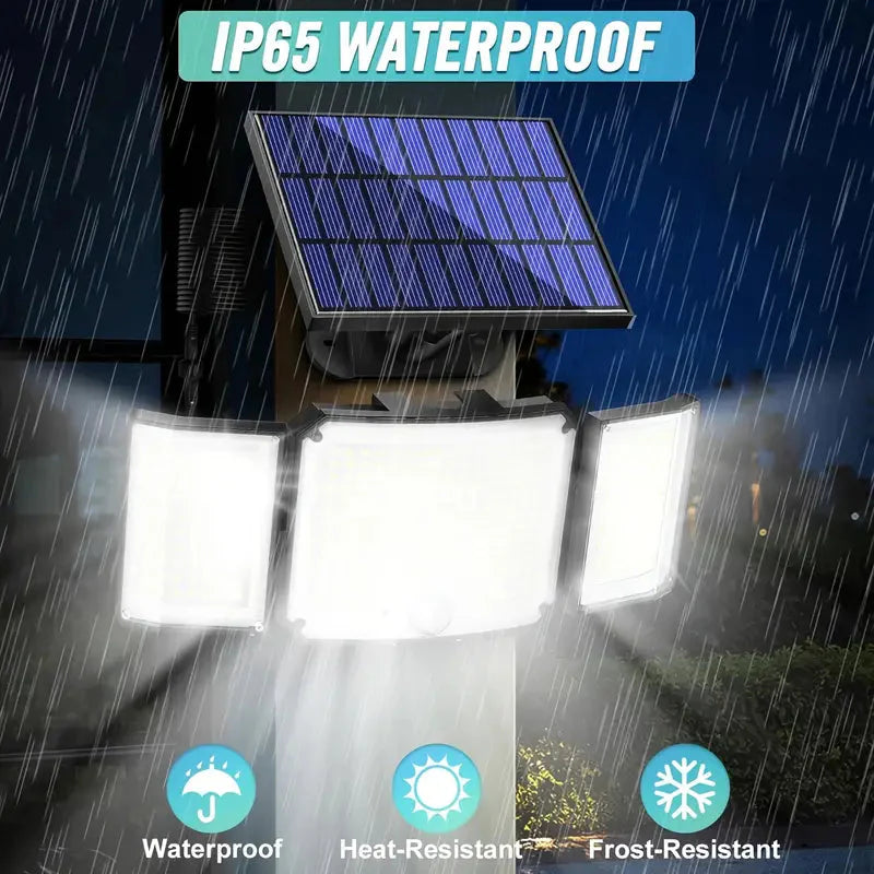 Skorter | 348 LED Motion Sensor Light With Remote Control, 3 Head Security Light, Solar Flood Wall Lamps With 3 Modes