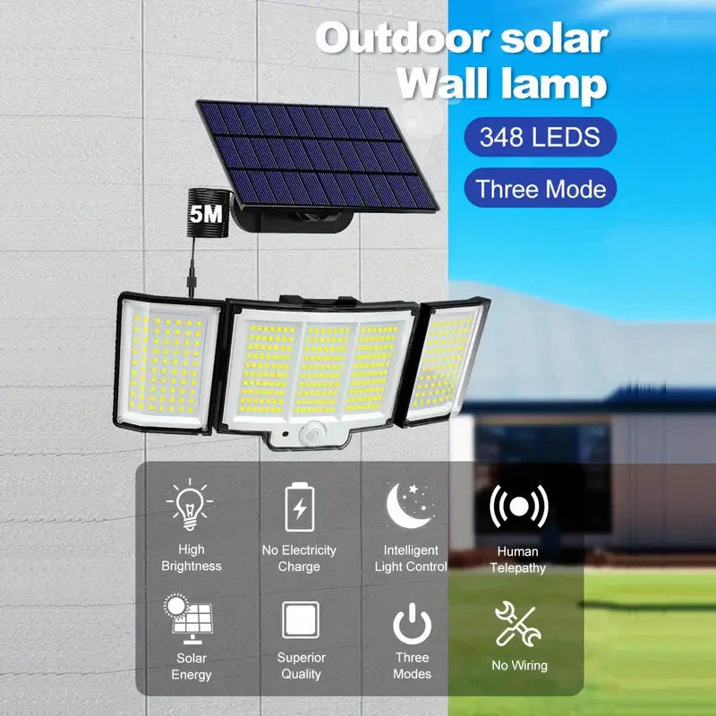 Skorter | 348 LED Motion Sensor Light With Remote Control, 3 Head Security Light, Solar Flood Wall Lamps With 3 Modes