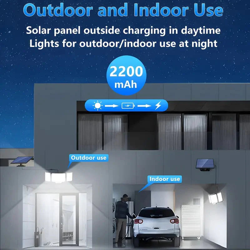 Skorter | 348 LED Motion Sensor Light With Remote Control, 3 Head Security Light, Solar Flood Wall Lamps With 3 Modes
