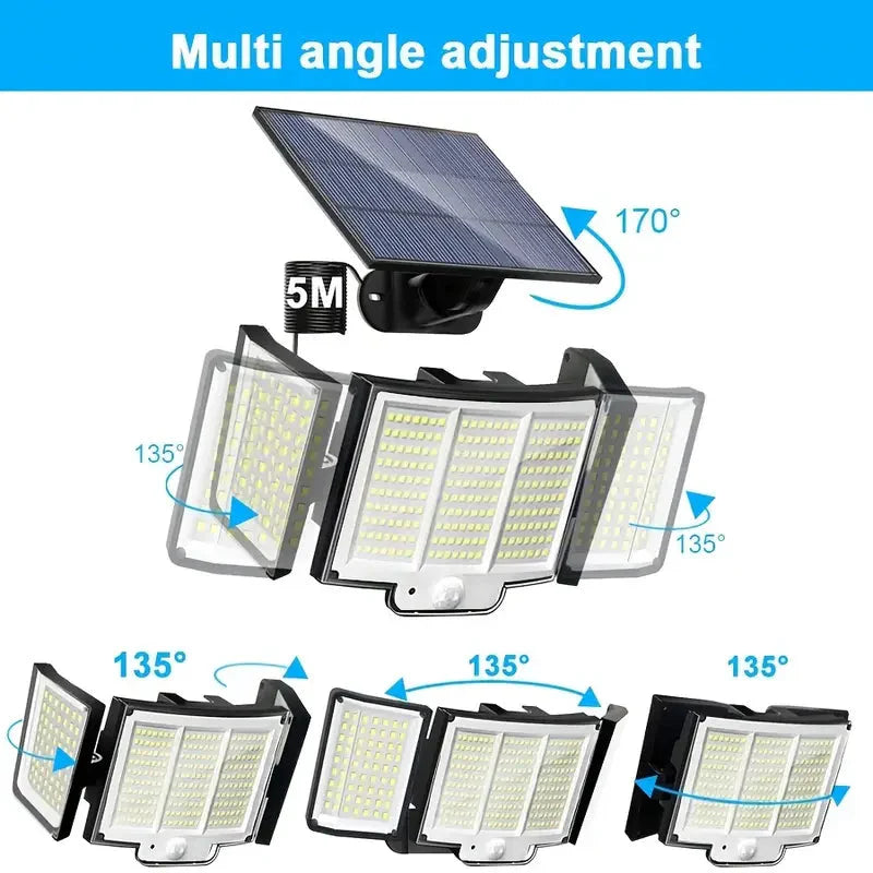Skorter | 348 LED Motion Sensor Light With Remote Control, 3 Head Security Light, Solar Flood Wall Lamps With 3 Modes