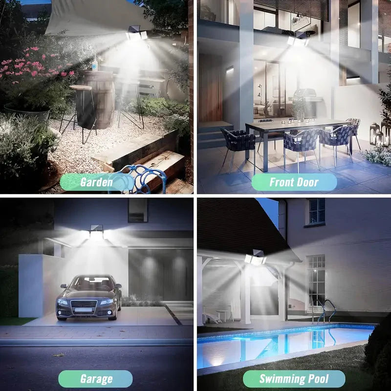 Skorter | 348 LED Motion Sensor Light With Remote Control, 3 Head Security Light, Solar Flood Wall Lamps With 3 Modes