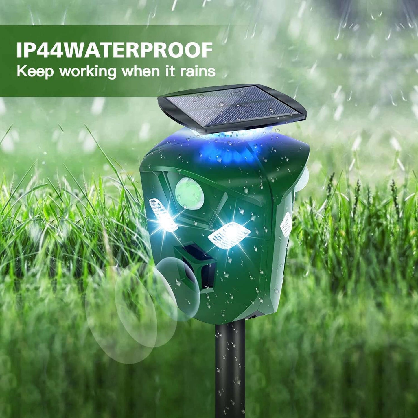 Skorter | 360° Electric Solar Powered Ultrasonic Repeller with Motion Sensor LED Flashlight