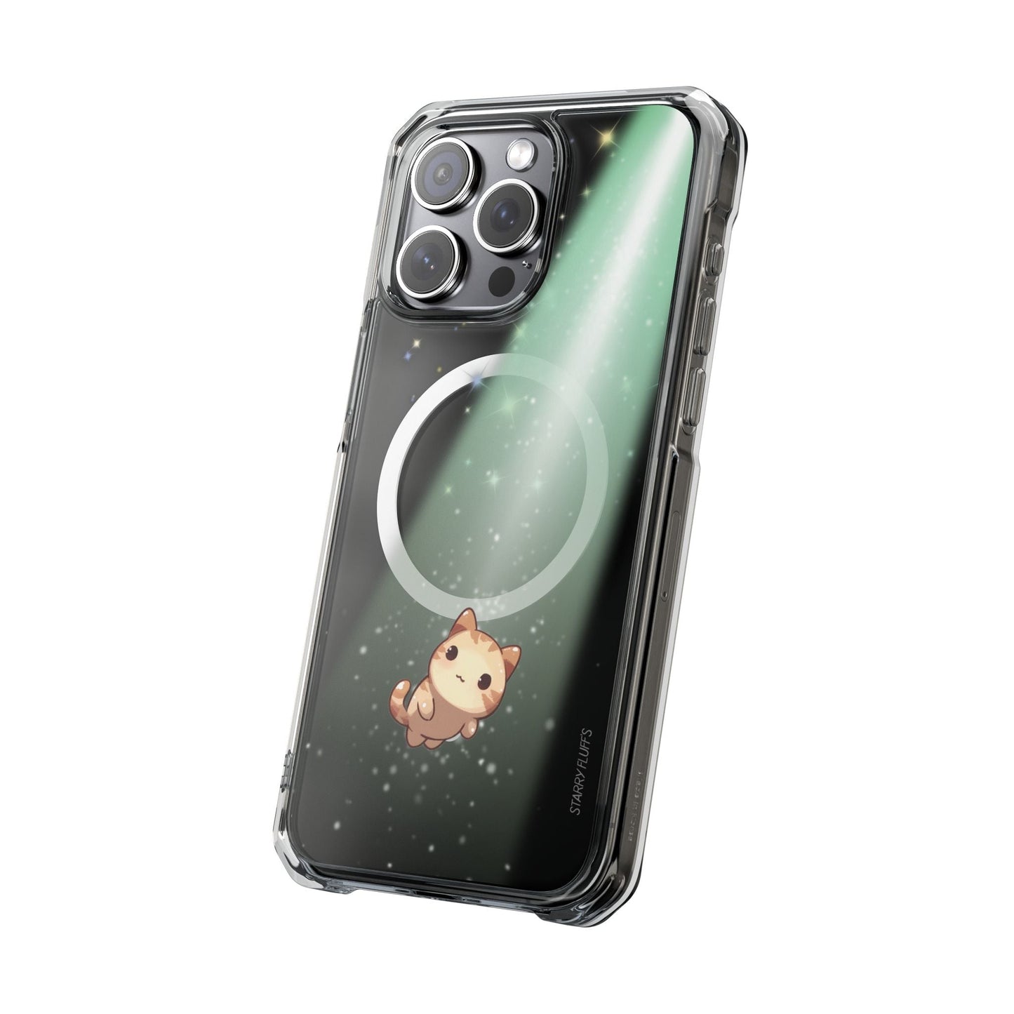 Skorter | Fluff's - Cosmo the Cat Beaming in Space Magnetic Clear Case for iPhone Series