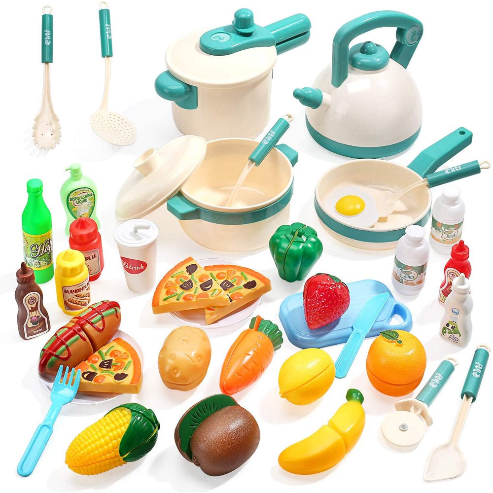 Skørter | 40PCS Kids Kitchen Play Pretend Cooking Set with Pots and Pans Kitchen Accessories Cutting Play Food Great Gift for Toddlers Boys Girls Indoor Play