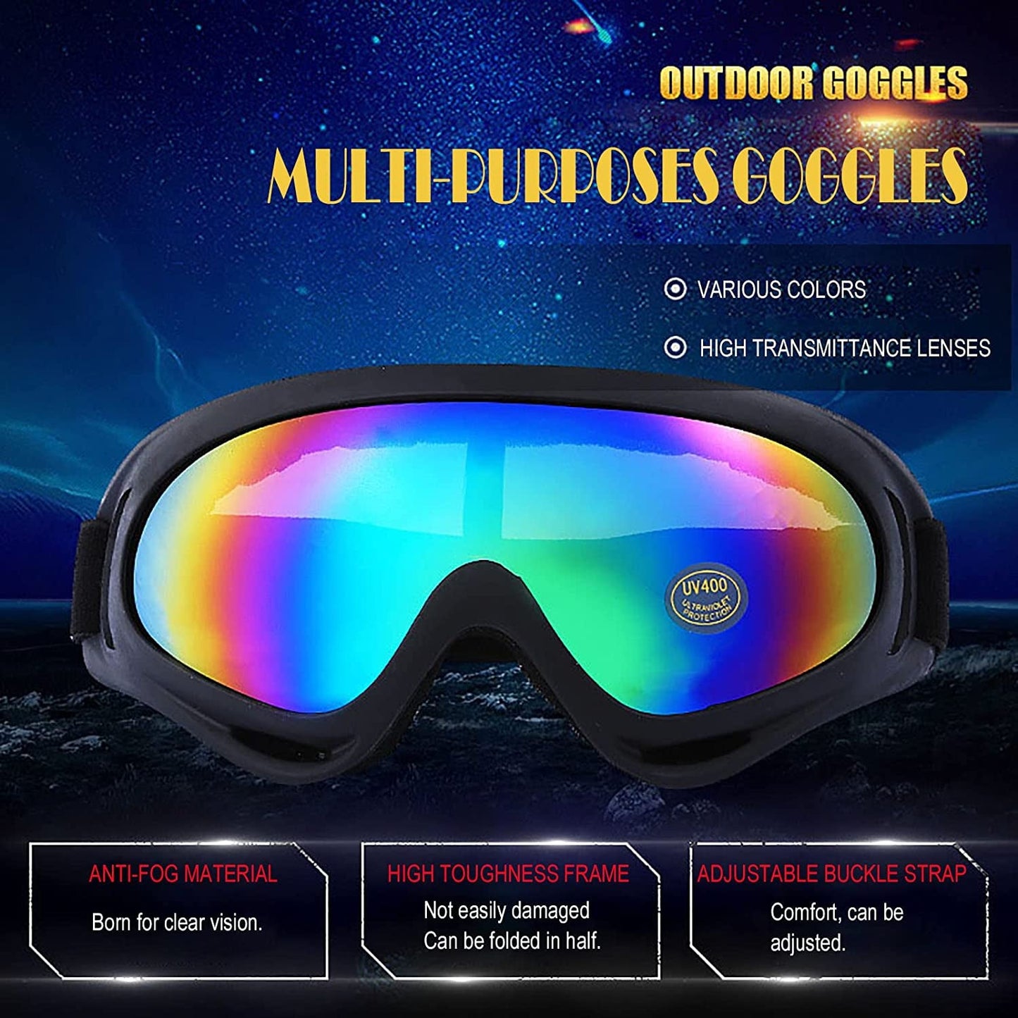Skorter | 10 Packs Motorcycle Accessories, 5PCS Mountain Bike Ski Goggles Dustproof Windproof Safety Glasses and 5PCS Face Masks