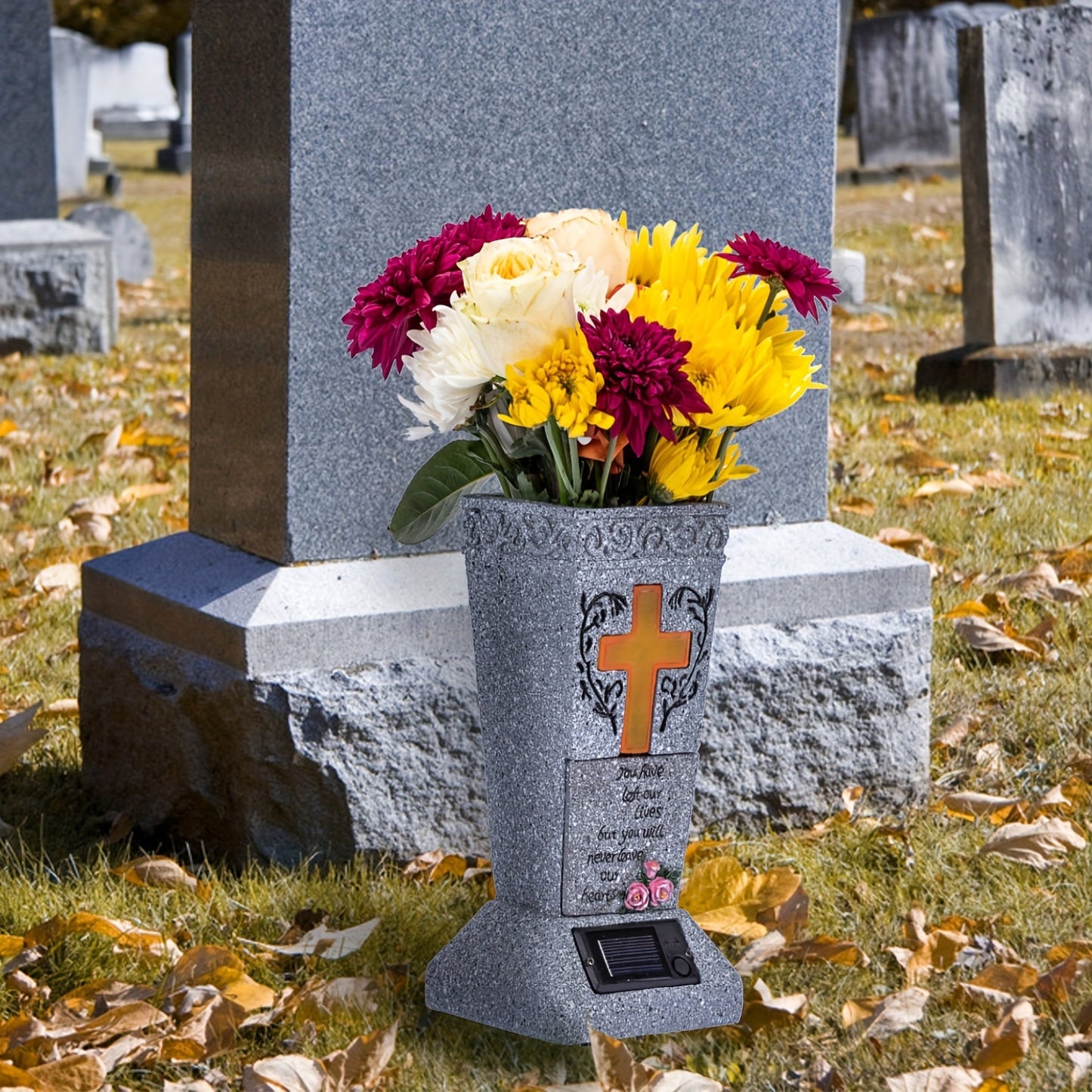 Skorter | Solar Powered LED Cemetery Vase with Detachable Spike – Rechargeable, Weather-Resistant Memorial Gravestone Decoration for Fresh or Artificial Flowers – Thoughtful Memorial Gift