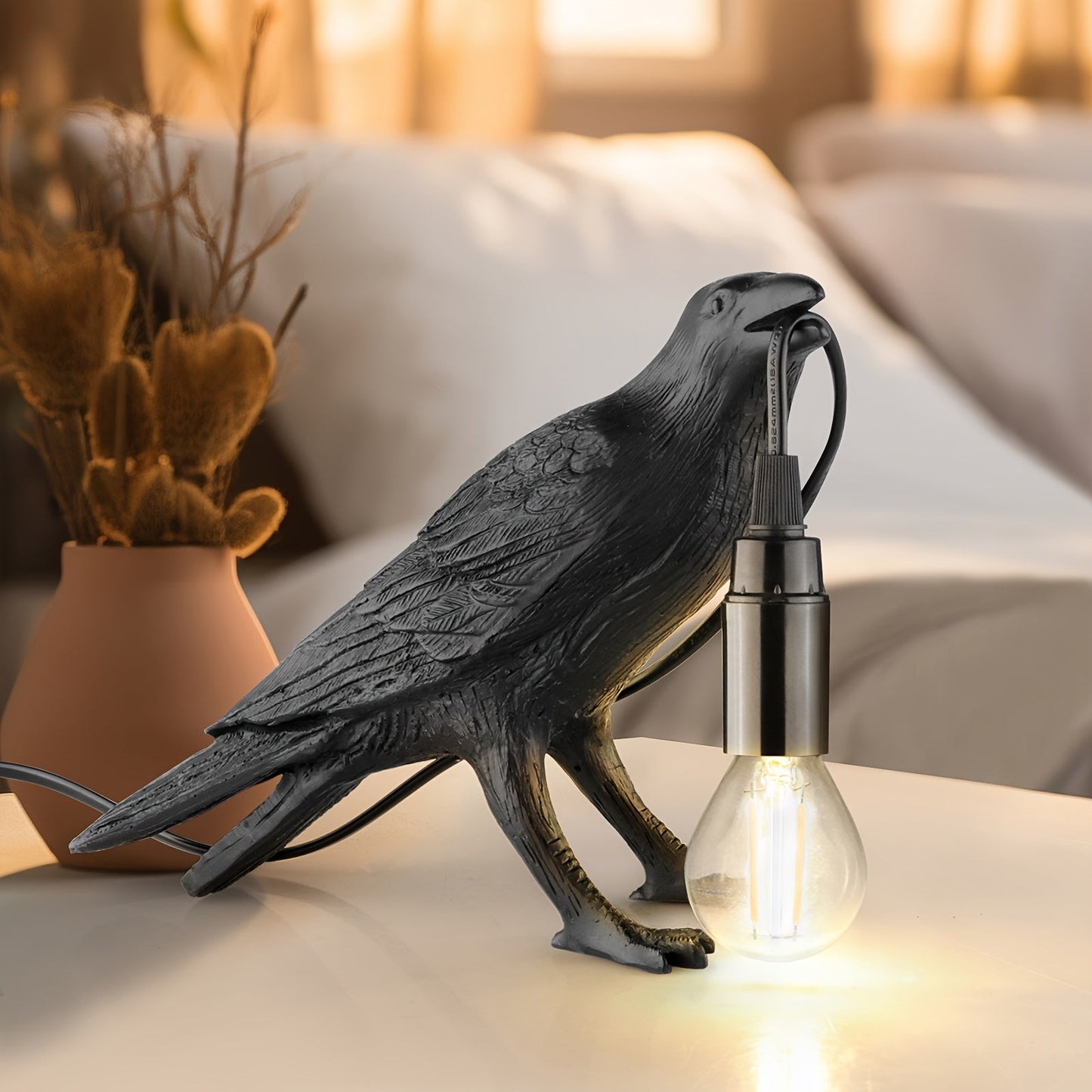Skorter | RavenLight - Black Raven Table Lamp, USB-Powered, Harsh Lamp for Living Room and Bedroom