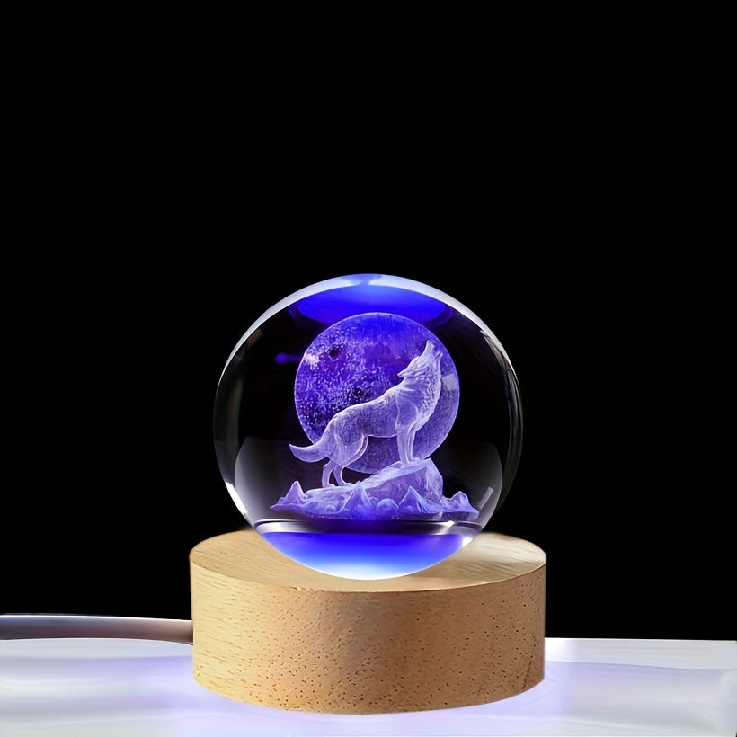 Skorter | WolfLamp - 3D Howling Wolf Glass Snow Globe USB Night Light