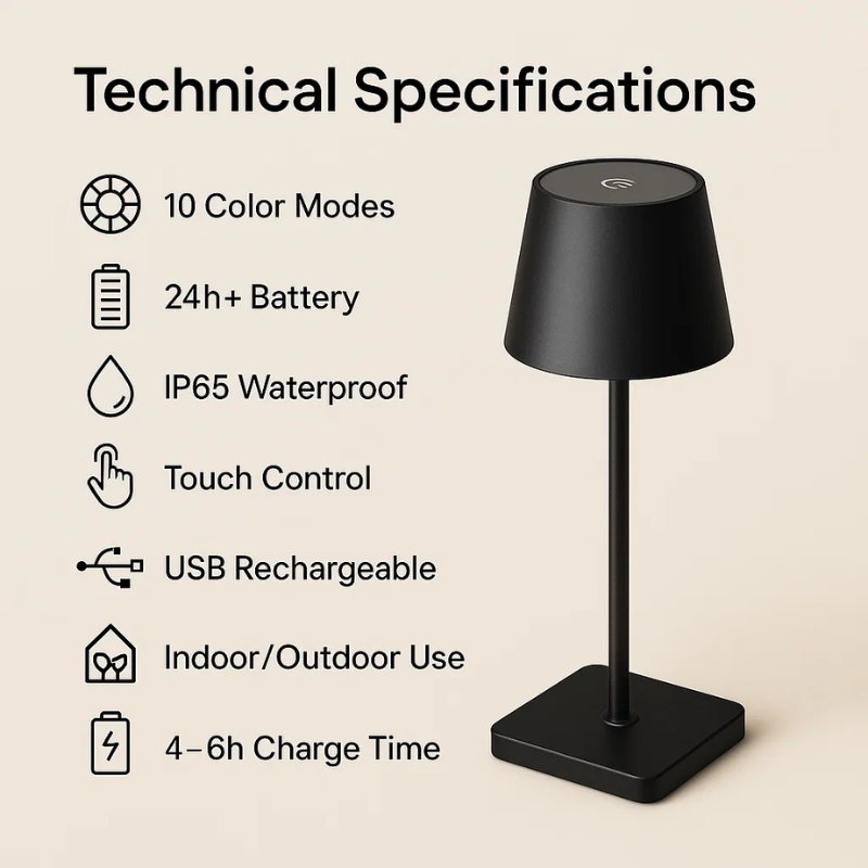 Skorter | Luminara™ | Modern Rechargeable LED Wireless Table Lamp | Portable Lighting for Home, Office & Outdoor Use