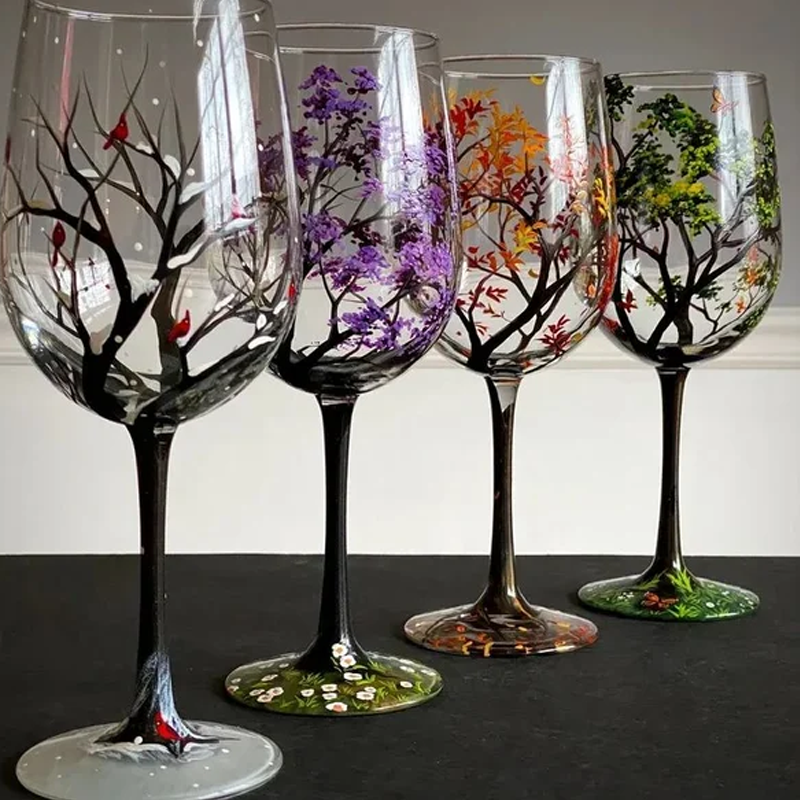 skorter | Four Seasons Tree Wine Glasses - Hand-Painted Art