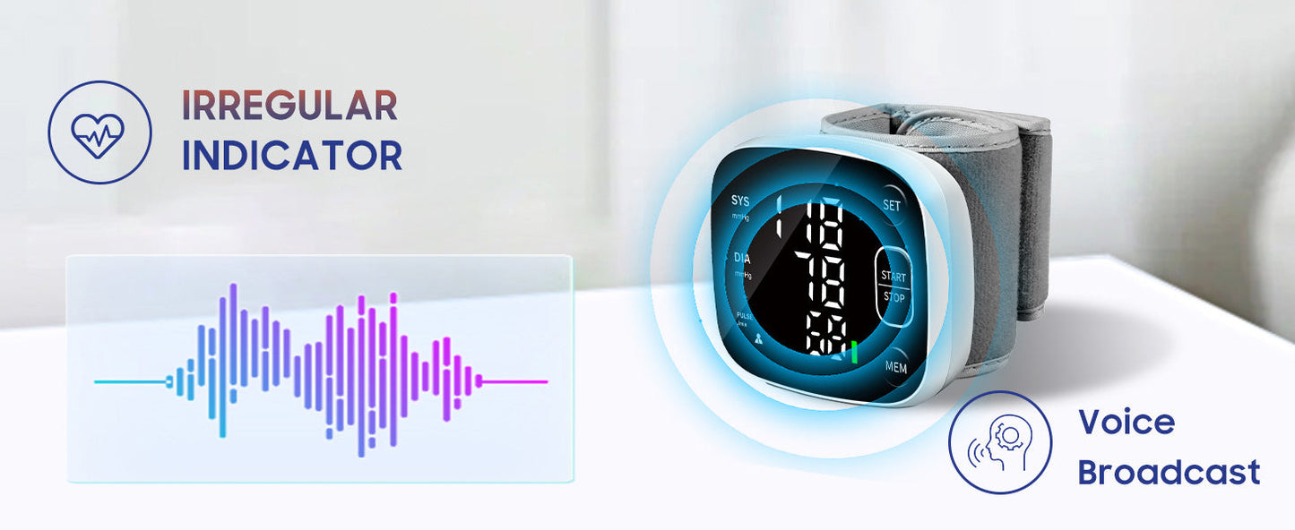Skorter | Oklar Blood Pressure Monitors for Home Use Rechargeable Wrist Digital BP Machine Cuff with LED Backlit Screen, Voice Broadcast, 240 Memory Storage for 2 Users with Carrying Handle