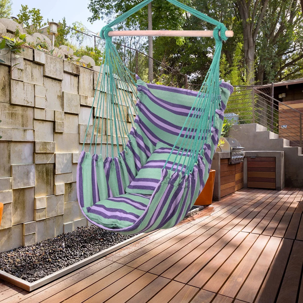 Skørter | Hanging Rope Swing Chair Hammock with Two Cushions