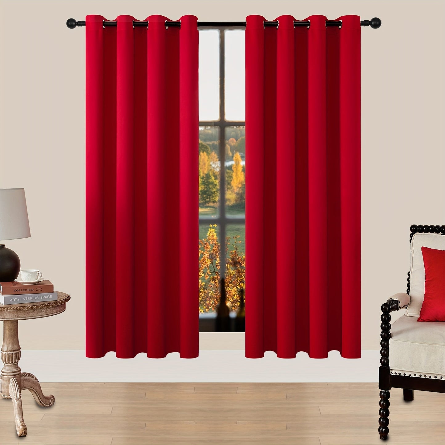 Skorter | Blackout Curtains - 2 Pieces Modern Polyester Curtains with Thermal Insulation and Rings