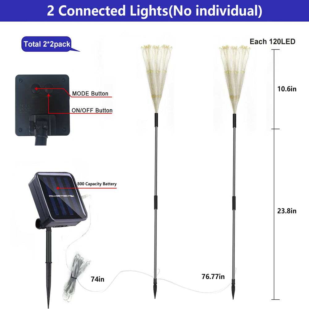 Skorter | Outdoor sunlight, Solar firework lights, 4 pack solar garden lights with 120 LED hedge star lights 8 modes patio fairy lights for pathway lawn backyard decoration (Warm white)