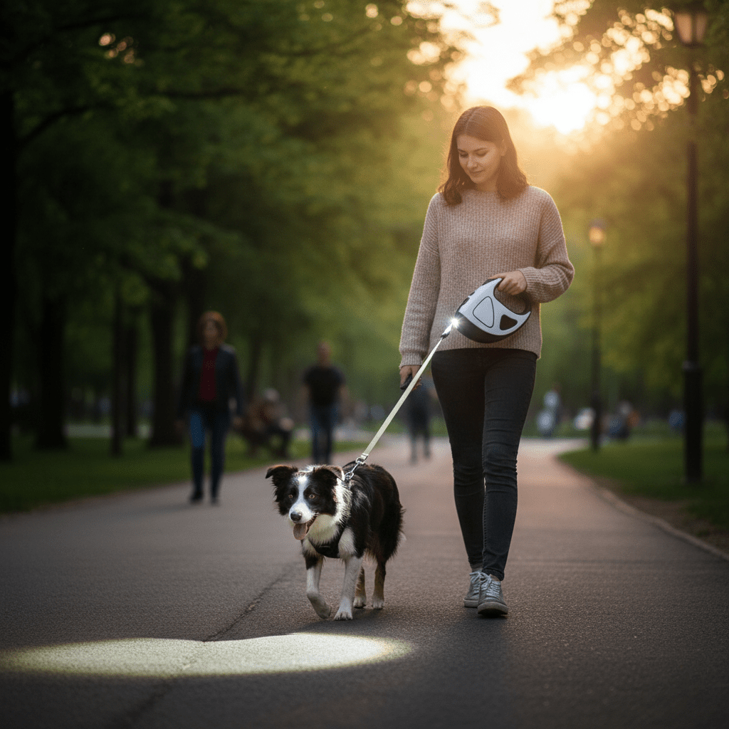 Skorter | BRIGHTLEASH – LED dog leash with reflectors & retraction mechanism for safe walks