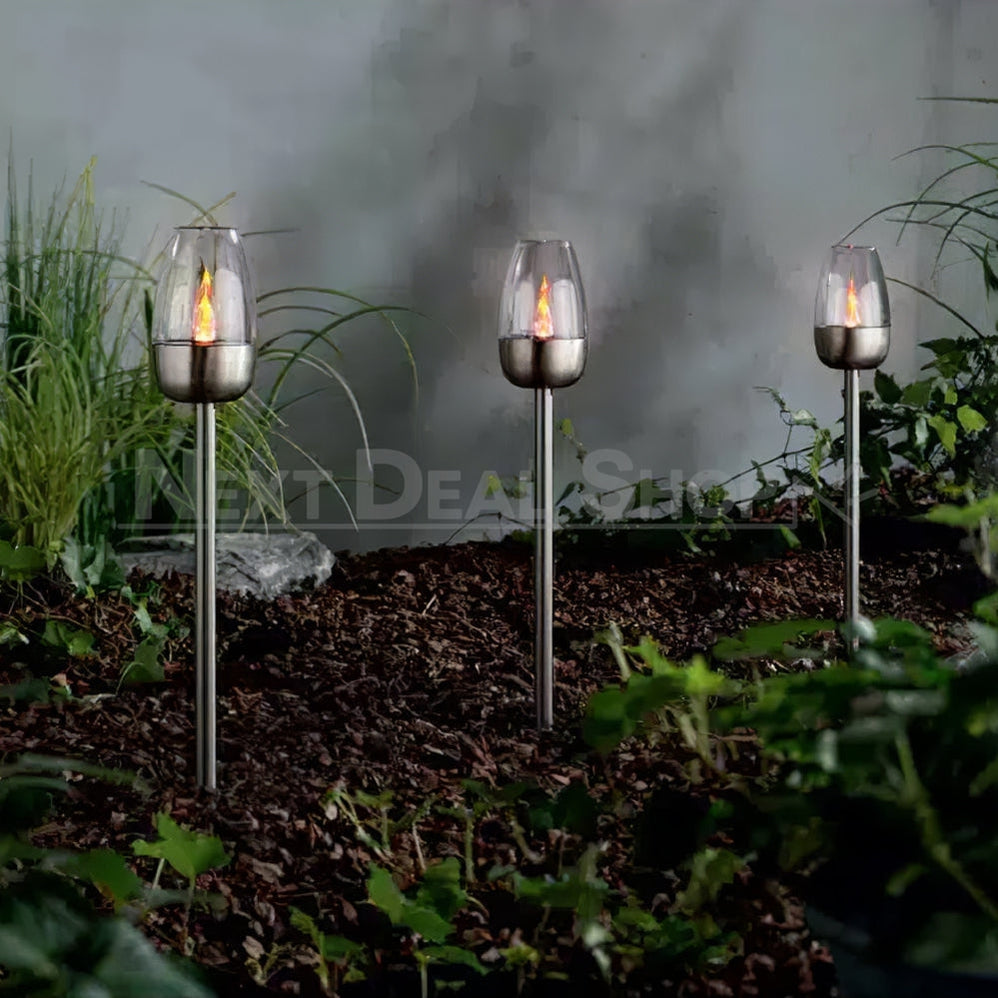 Skorter | 4 Pcs - Solar Powered Stainless Steel LED Candelabra