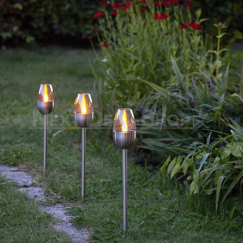 Skorter | 4 Pcs - Solar Powered Stainless Steel LED Candelabra