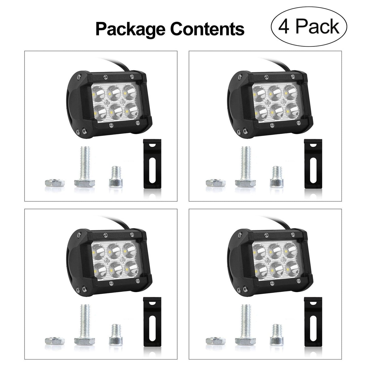 Skorter | 4-part: 4” 18W Double Row LED Spotlight Pod