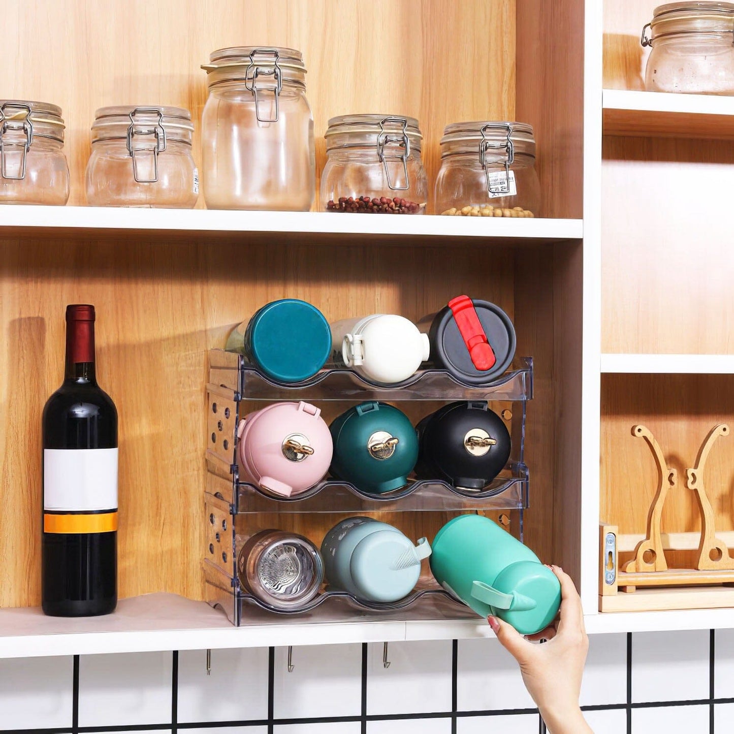 Skorter | 4-layer bottle storage 12 bottles transparent stackable Organizer holder shelf