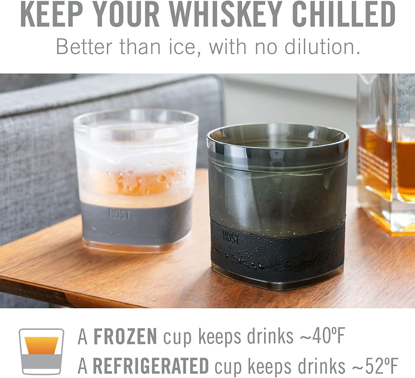Skorter | Cooling Cups for Whiskey, Bourbon and Scotch, Freezer Gel Chiller Double Wall Glass Set of 1, Smoke, 9 ounces