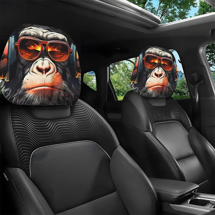 Skorter | 2pcs Set of Funny Big-Eyed Grinning Cartoon Print Car Seat Headrest Covers