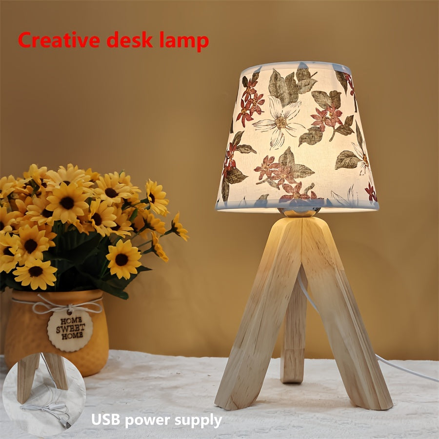 Skorter | Flower Lantern - Modern LED Table Lamp with Wooden Base, USB Powered