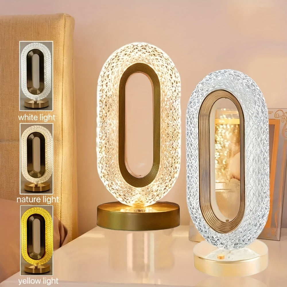 Skorter | LuxeGlow - Oval Crystal USB Table Lamp for Bedroom and Living Room