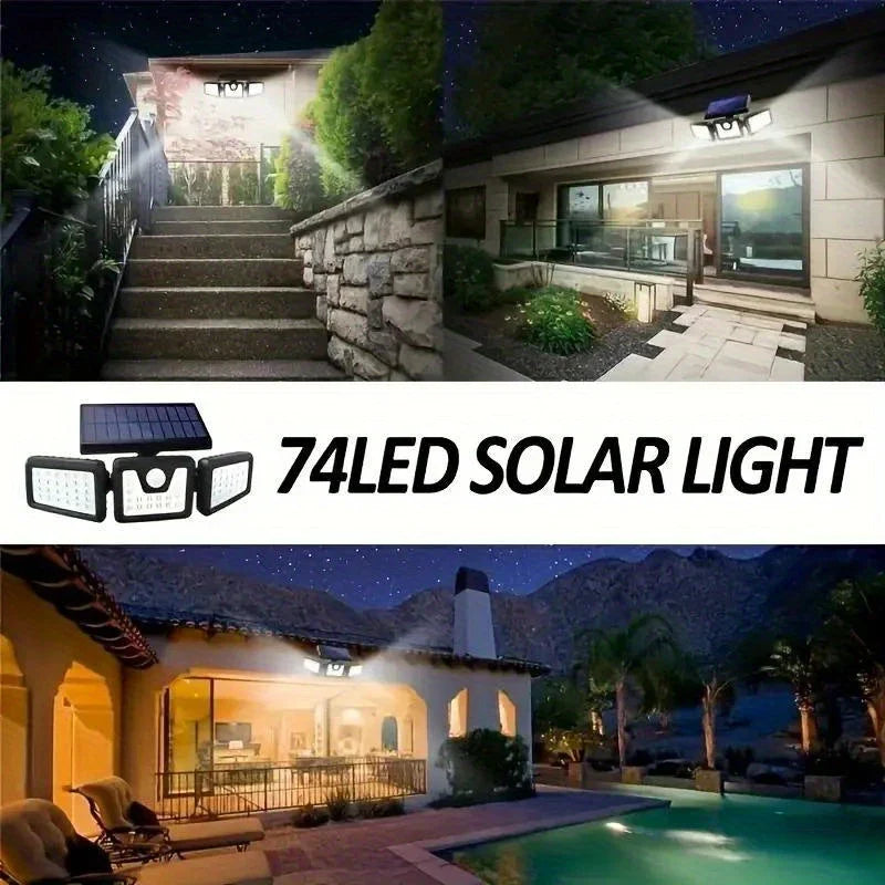 Skorter | Solar LED floodlight with motion sensor – 3-beam outdoor lighting for garden, yard, and garage