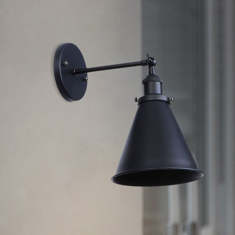 Skorter | Black/Rust 1 Head Wall Lamp Farmhouse Style Wrought Iron Conical Adjustable Wall Light Fixture for Outdoor