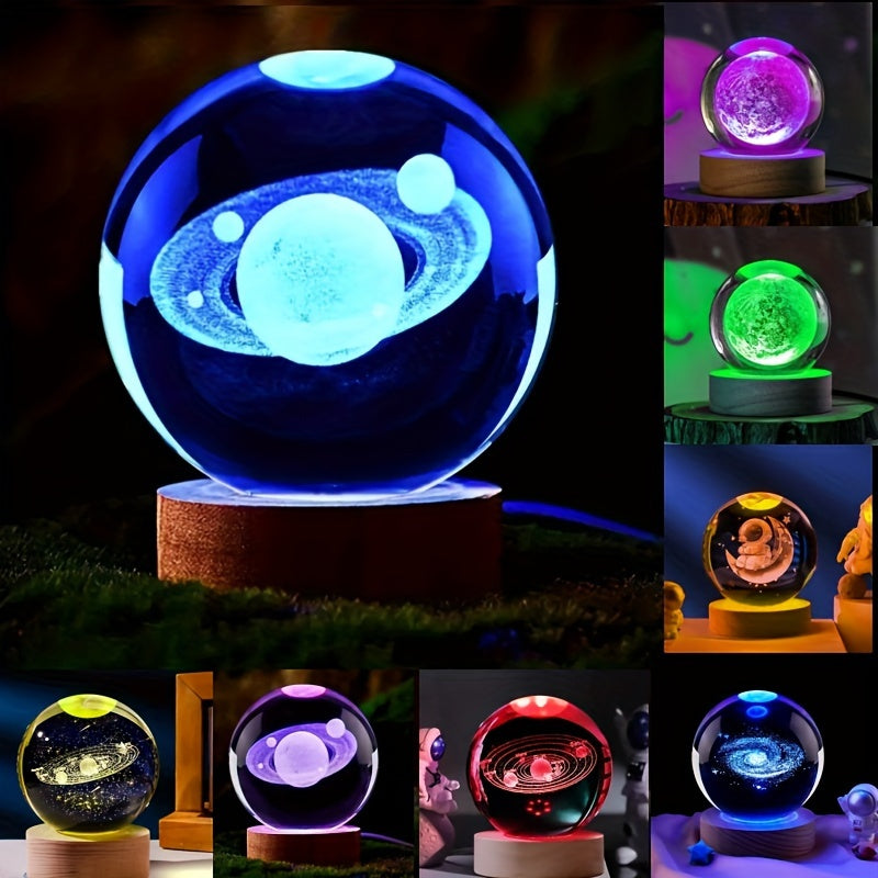 Skorter | LumiSphere - 3D Crystals Ball LED Night Lamp with Wooden Base