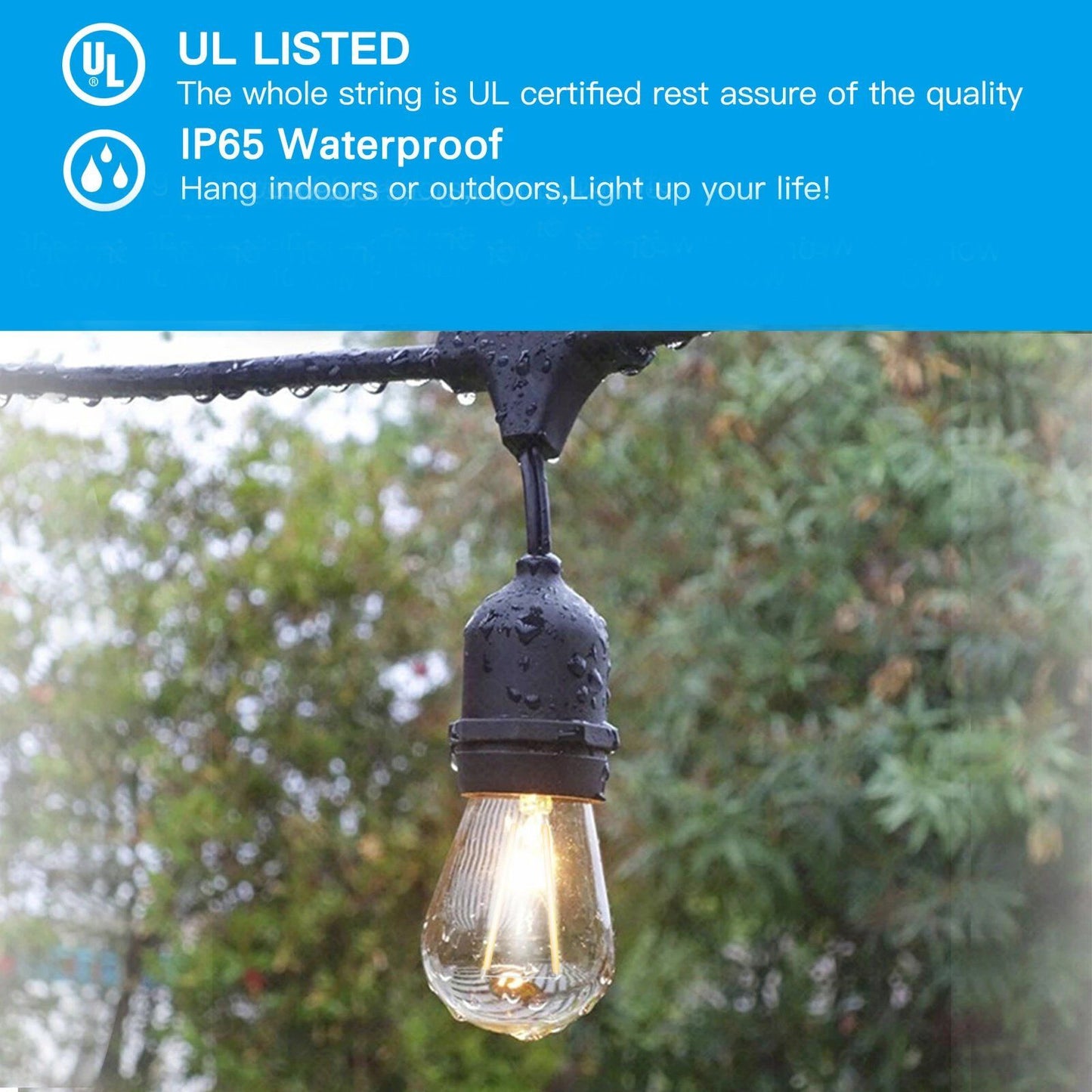 Skorter | 48 Ft. LED Light Chains Outdoor Commercial Quality Waterproof Bulbs