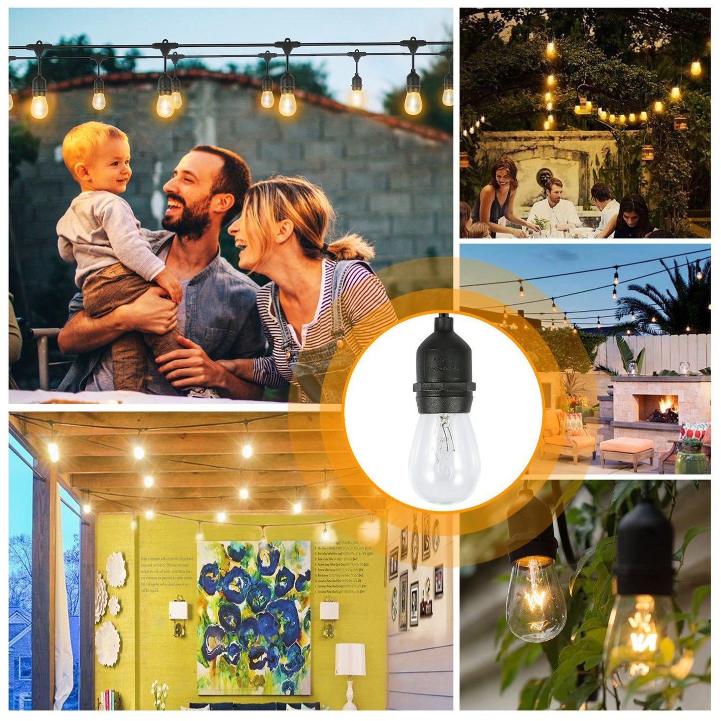 Skorter | 48ft Outdoor Light String Waterproof Patio Light String Bulbs