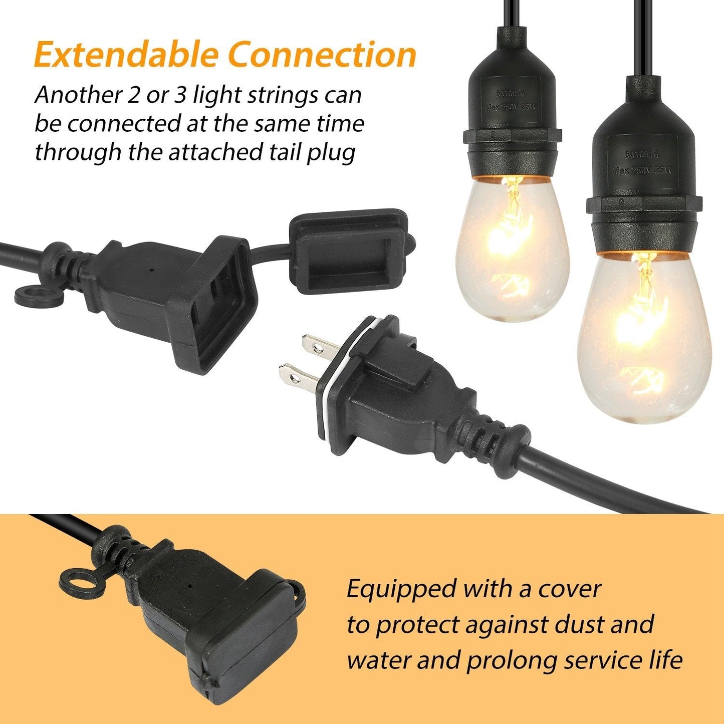 Skorter | 48ft Outdoor Light String Waterproof Patio Light String Bulbs