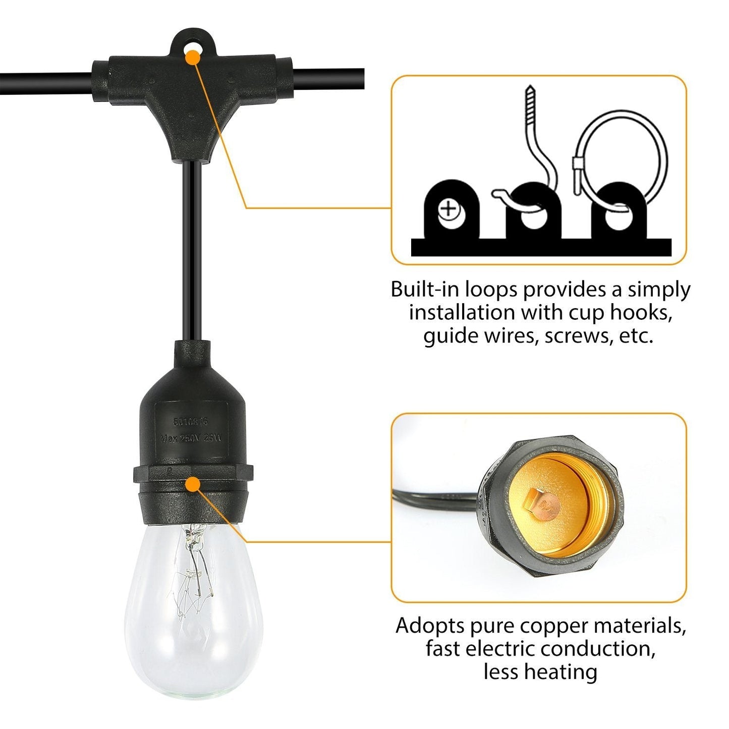 Skorter | 48ft Outdoor Light String Waterproof Patio Light String Bulbs