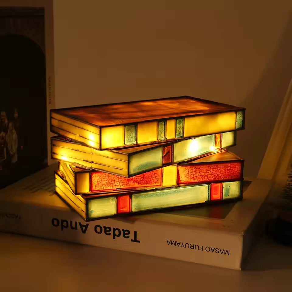 Skorter | Wireless Mosaic Book Lamp – Tiffany Style Decorative Table Light for Reading & Ambience