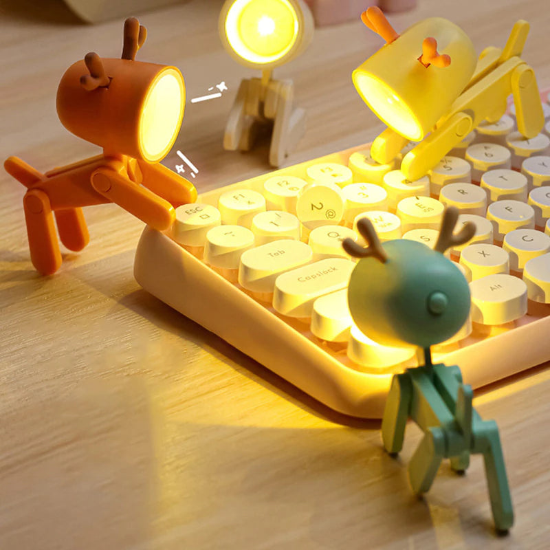 skorter | Mini LED Cute Cartoon Animals Puppies Deer Night Light, Adjustable Small Phone Holder Desk Lamp