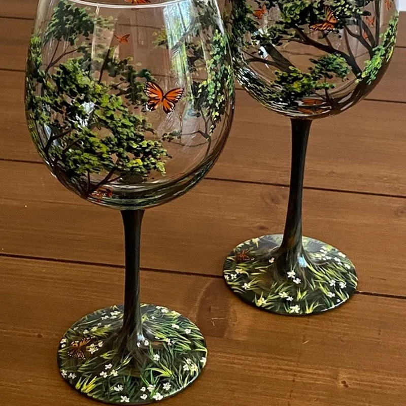 skorter | Four Seasons Tree Wine Glasses - Hand-Painted Art