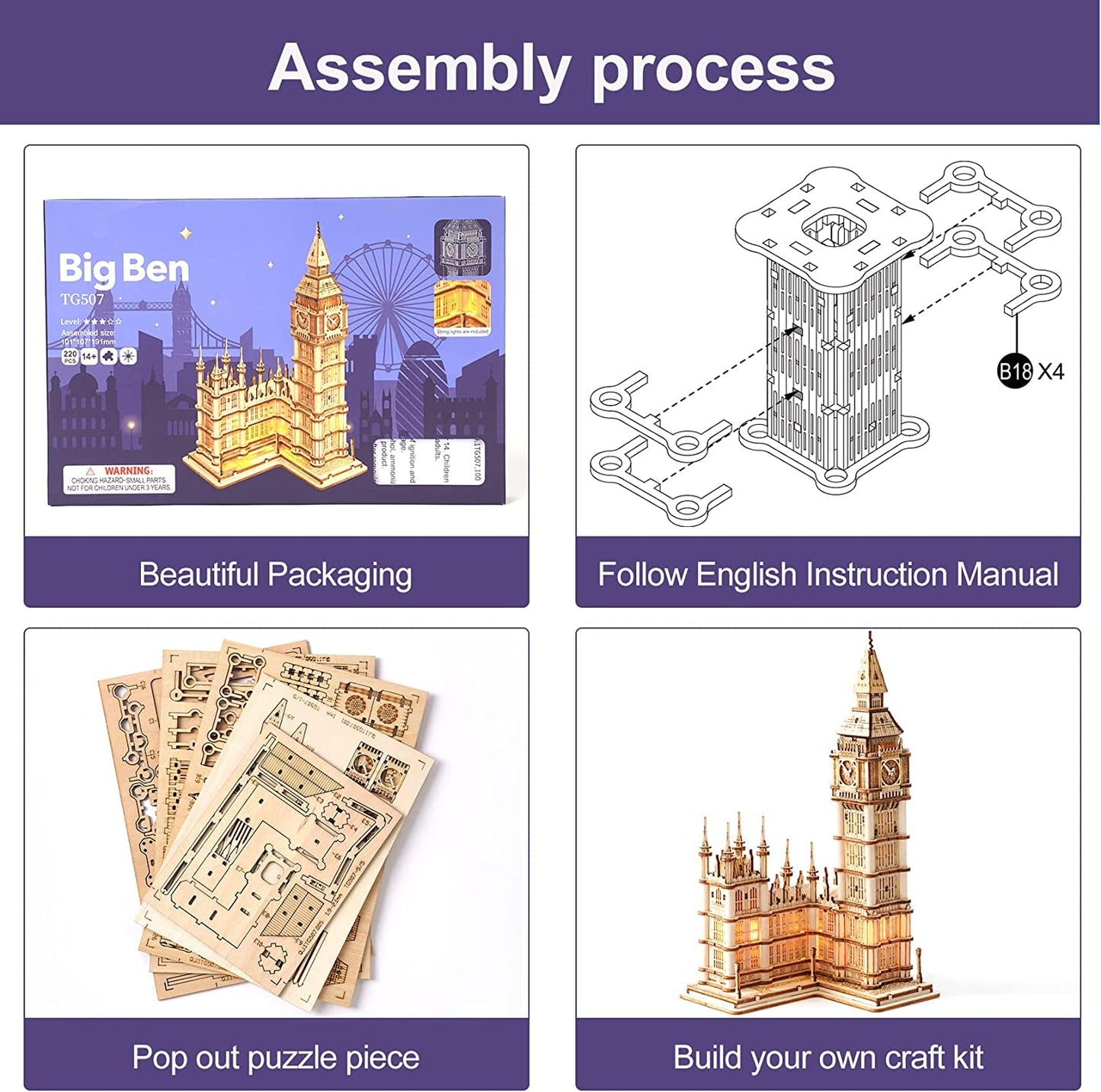 Skørter | 3D puzzle for adults Wooden craft set for teenagers DIY building model set with LED lights
