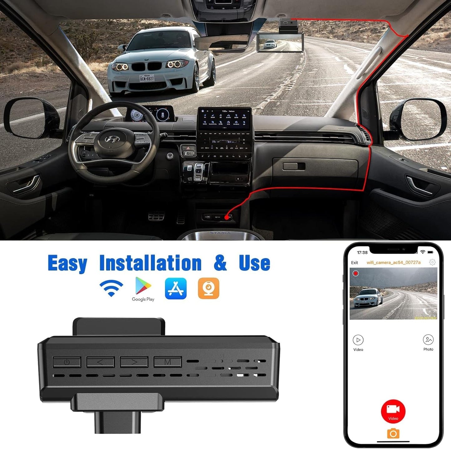 Skørter | 2K Front Dash Cam with built-in WiFi - QHD 1440P with super night vision, G-sensor, 24 hours parking, 170° wide angle, loop recording