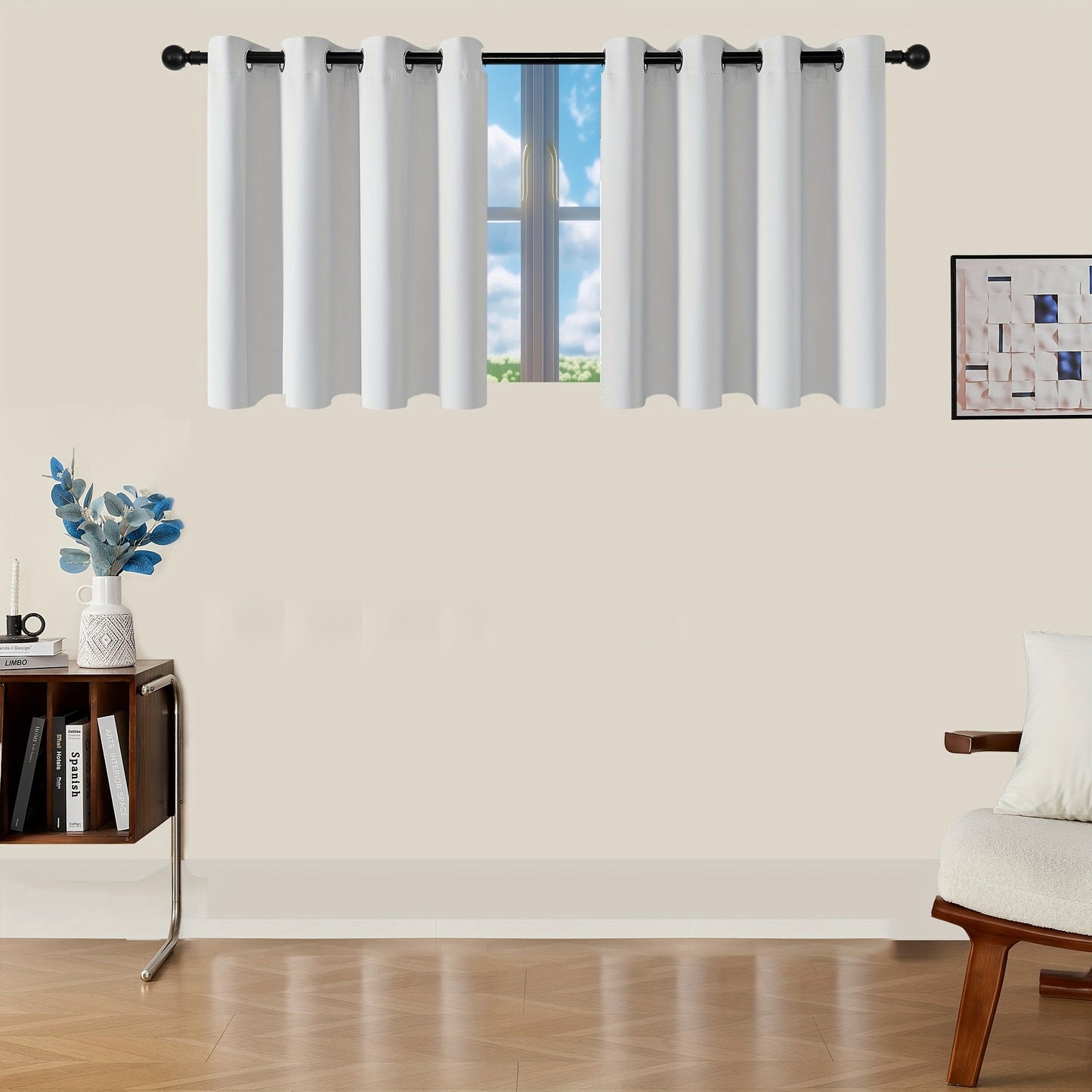 Skorter | Blackout Curtains - 2 Pieces Modern Polyester Curtains with Thermal Insulation and Rings