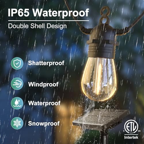 Skorter | 52FT Solar String Lights for Outdoor with Remote Control, Warm White