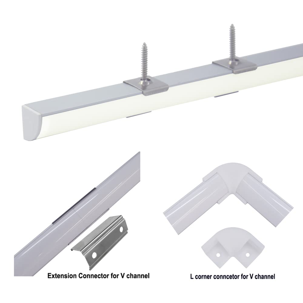 Skorter | Hunhun 20-Pack V Shaped LED Aluminum Channel System with Milk White Cover & Clips, 3.3Ft
